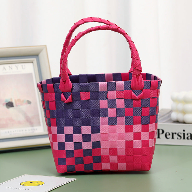 Wholesale Children's flower cute summer beach colorful literary hand-woven handbag